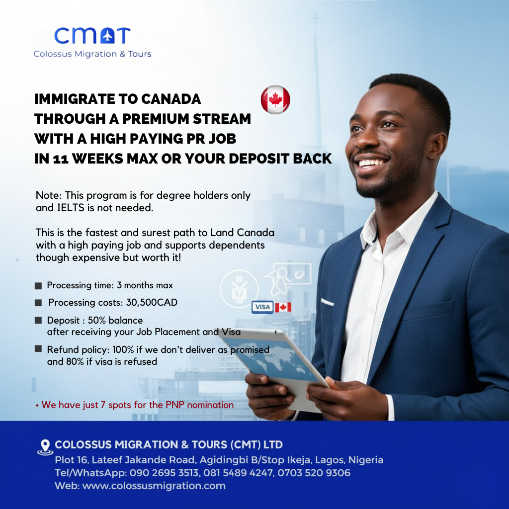 Immigrate to Canada through a Premium Stream with a High Paying PR Job in 11 Weeks Max or your Deposit Back