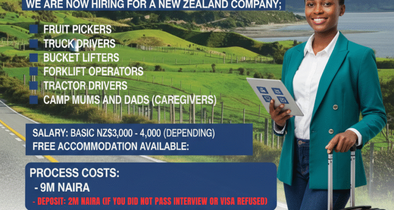 Migrate to New Zealand with a High-paying Job Plus Free Accommodation, Colossus Migration & Tours (CMT) Ltd ‎Plot 16, Lateef Jakande Road, Agidingbi B/Stop, Ikeja, Lagos, Nigeria
